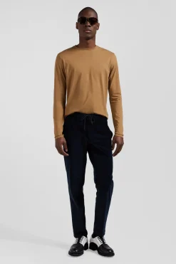 T-shirt manches longues uni en coton camel coupe Regular