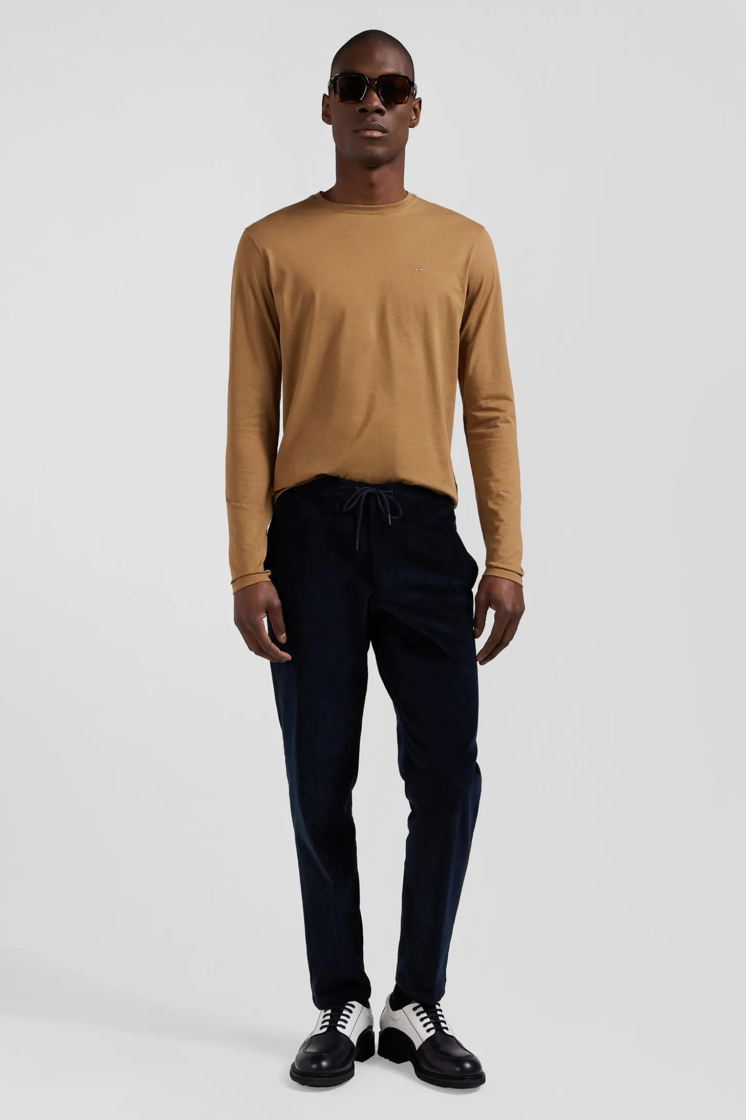 T-shirt manches longues uni en coton camel coupe Regular