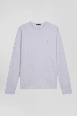 T-shirt manches longues uni en coton gris coupe Regular