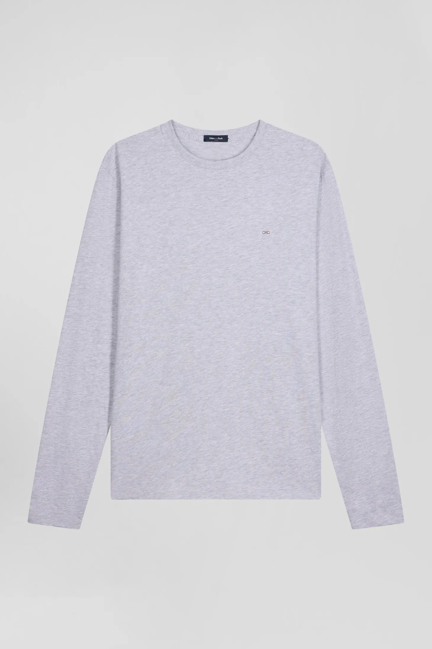 T-shirt manches longues uni en coton gris coupe Regular