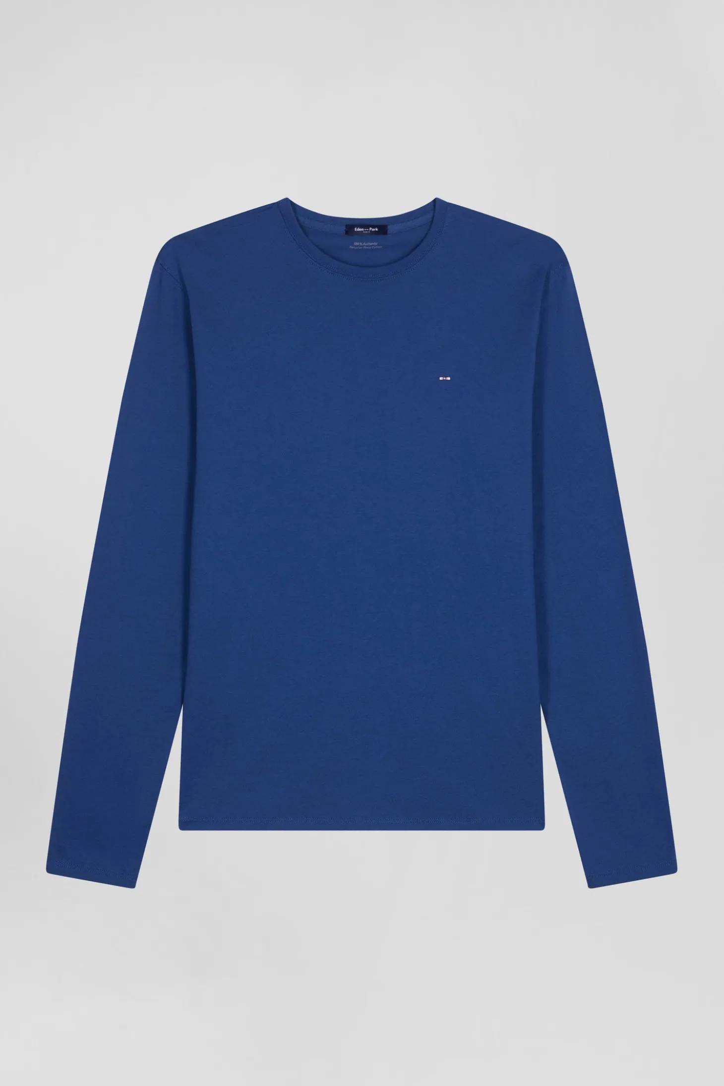 T-shirt manches longues uni en coton bleu coupe Regular