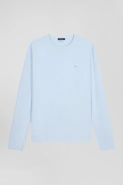 T-shirt manches longues uni en coton ciel coupe Regular