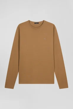 T-shirt manches longues uni en coton camel coupe Regular