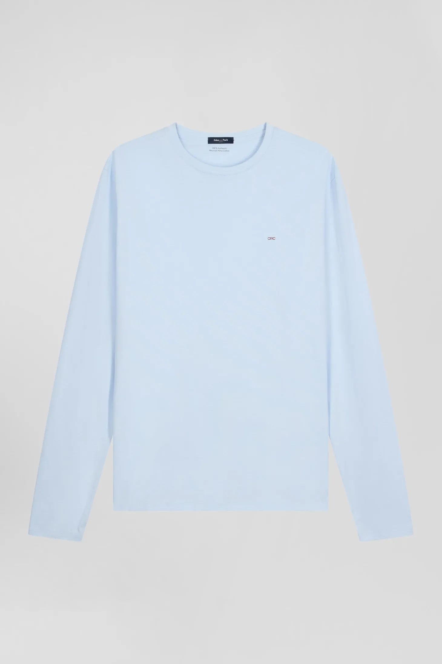 T-shirt manches longues uni en coton ciel coupe Regular