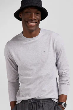 T-shirt manches longues uni en coton gris coupe Regular