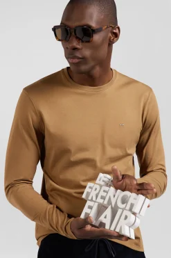 T-shirt manches longues uni en coton camel coupe Regular