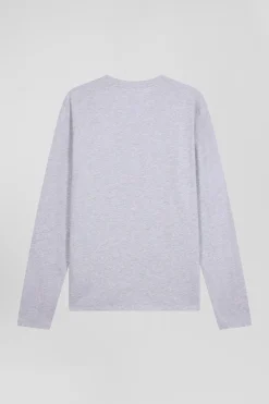 T-shirt manches longues uni en coton gris coupe Regular