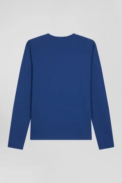 T-shirt manches longues uni en coton bleu coupe Regular
