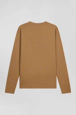T-shirt manches longues uni en coton camel coupe Regular