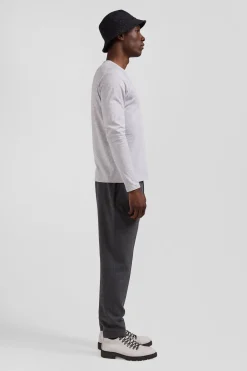 T-shirt manches longues uni en coton gris coupe Regular