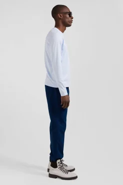 T-shirt manches longues uni en coton ciel coupe Regular