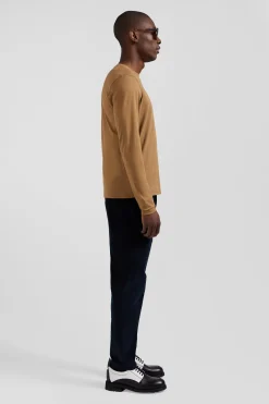T-shirt manches longues uni en coton camel coupe Regular