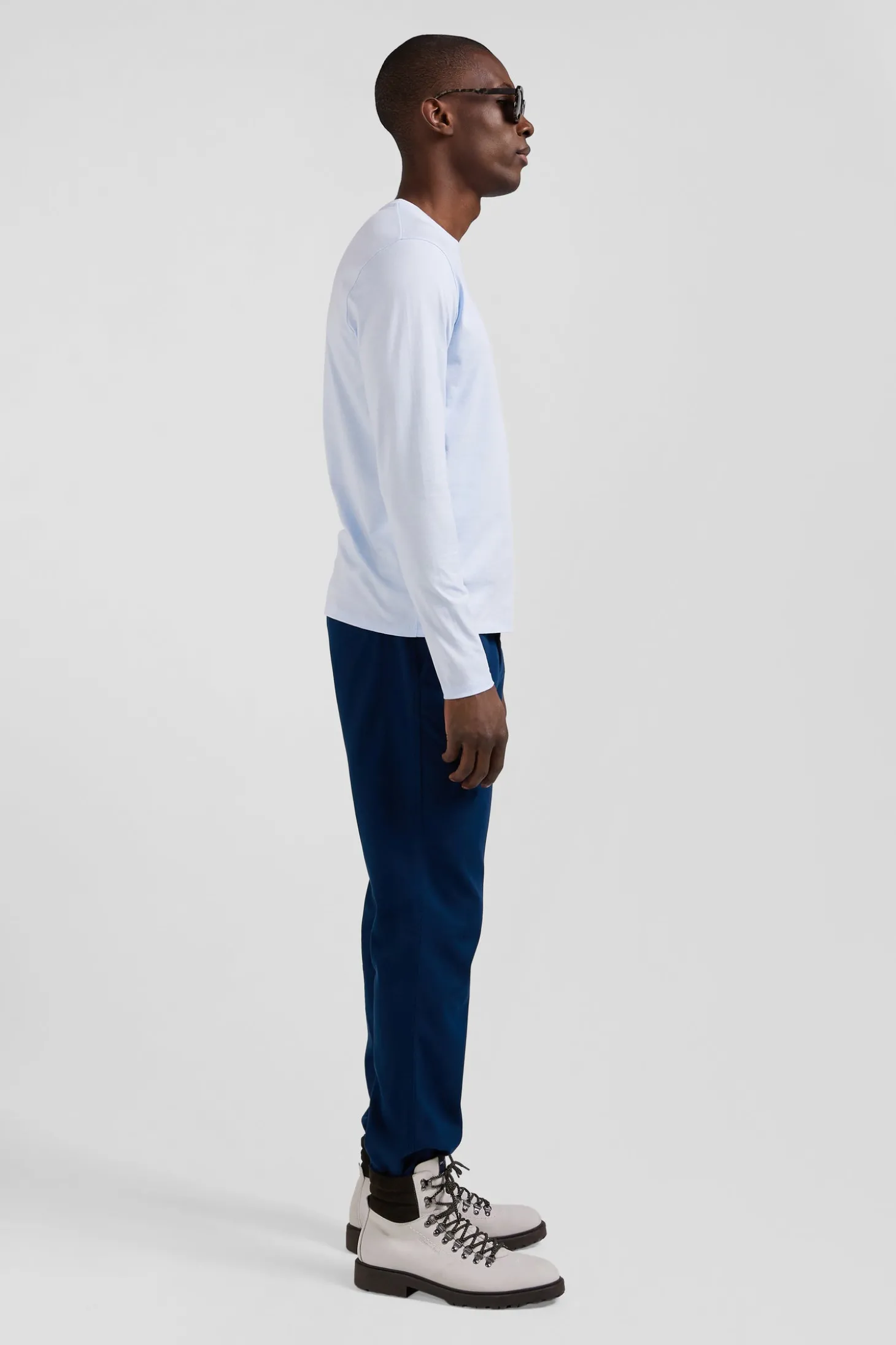 T-shirt manches longues uni en coton ciel coupe Regular