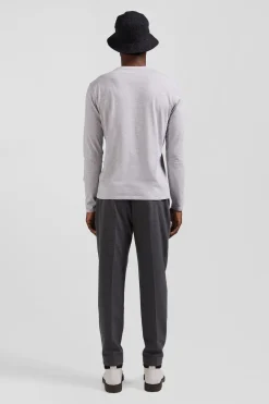 T-shirt manches longues uni en coton gris coupe Regular