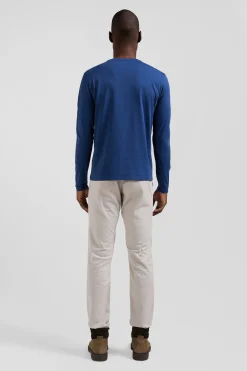 T-shirt manches longues uni en coton bleu coupe Regular