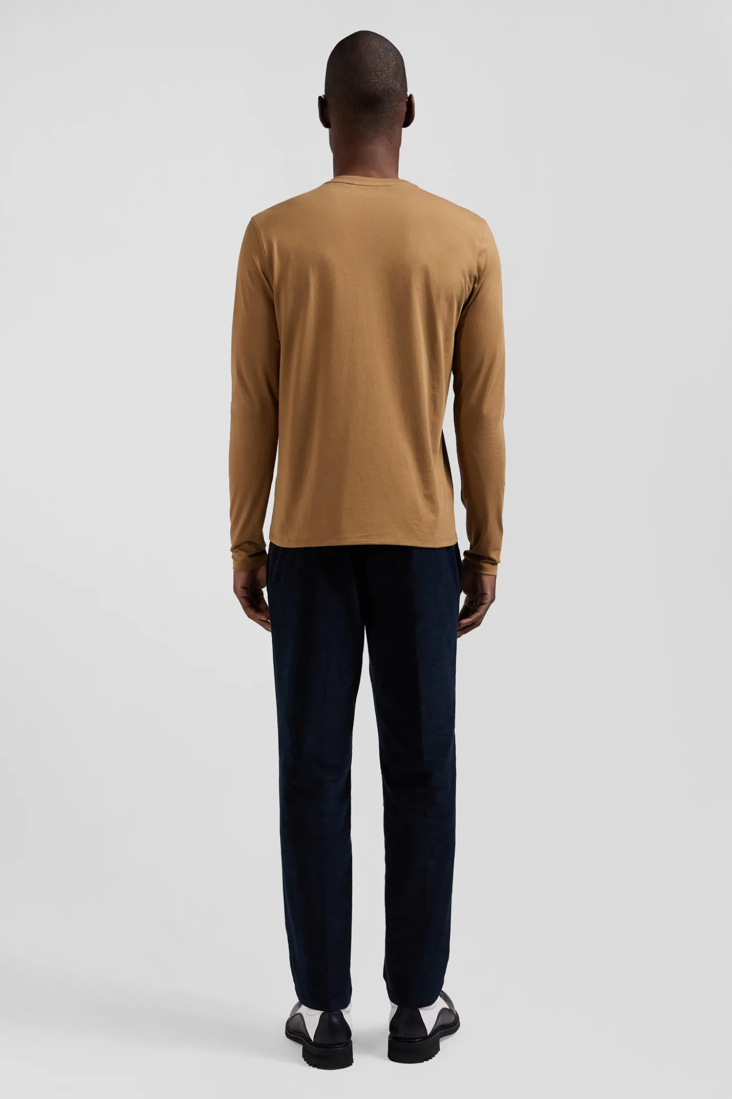 T-shirt manches longues uni en coton camel coupe Regular