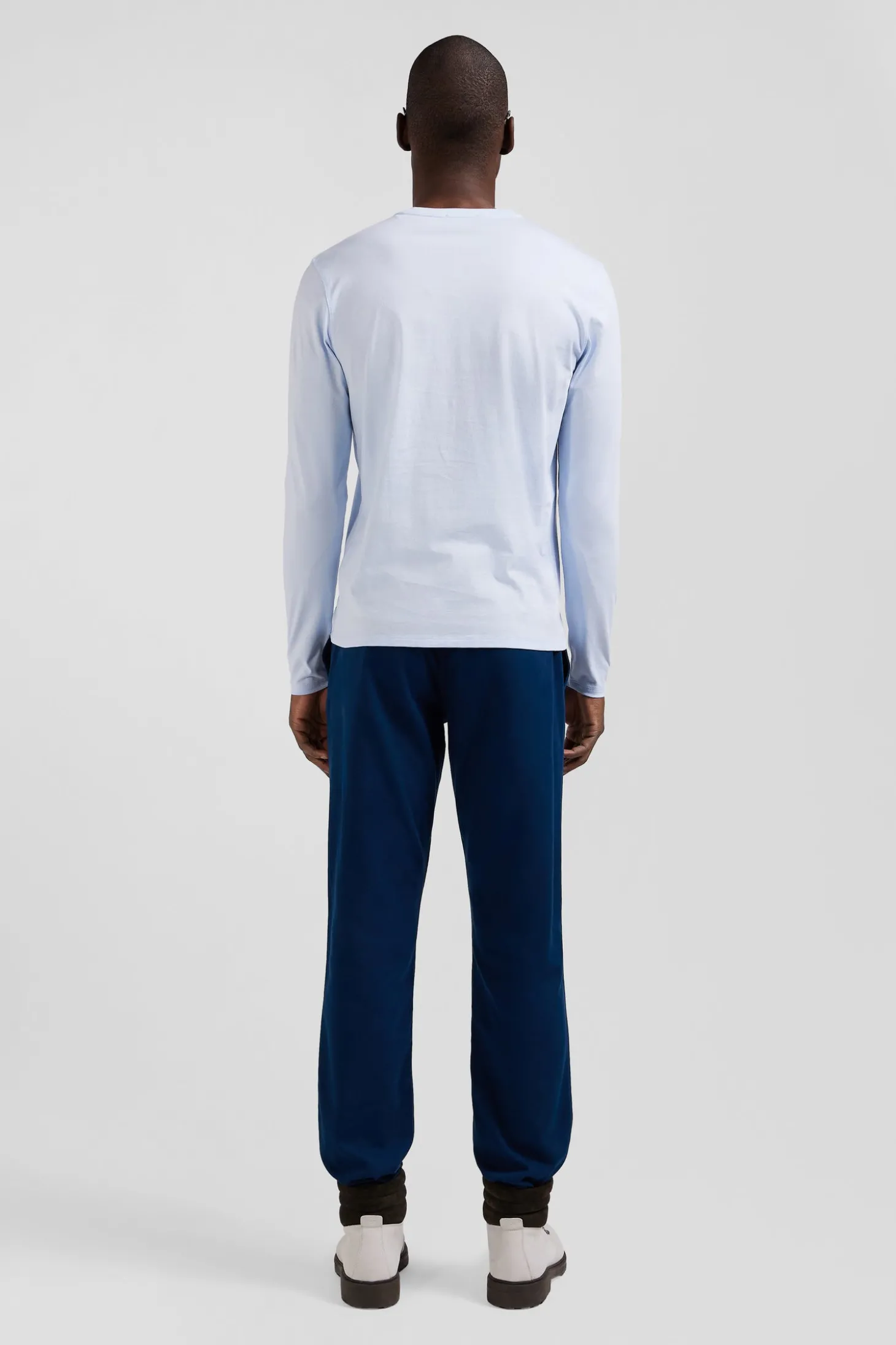 T-shirt manches longues uni en coton ciel coupe Regular