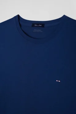 T-shirt manches longues uni en coton bleu coupe Regular