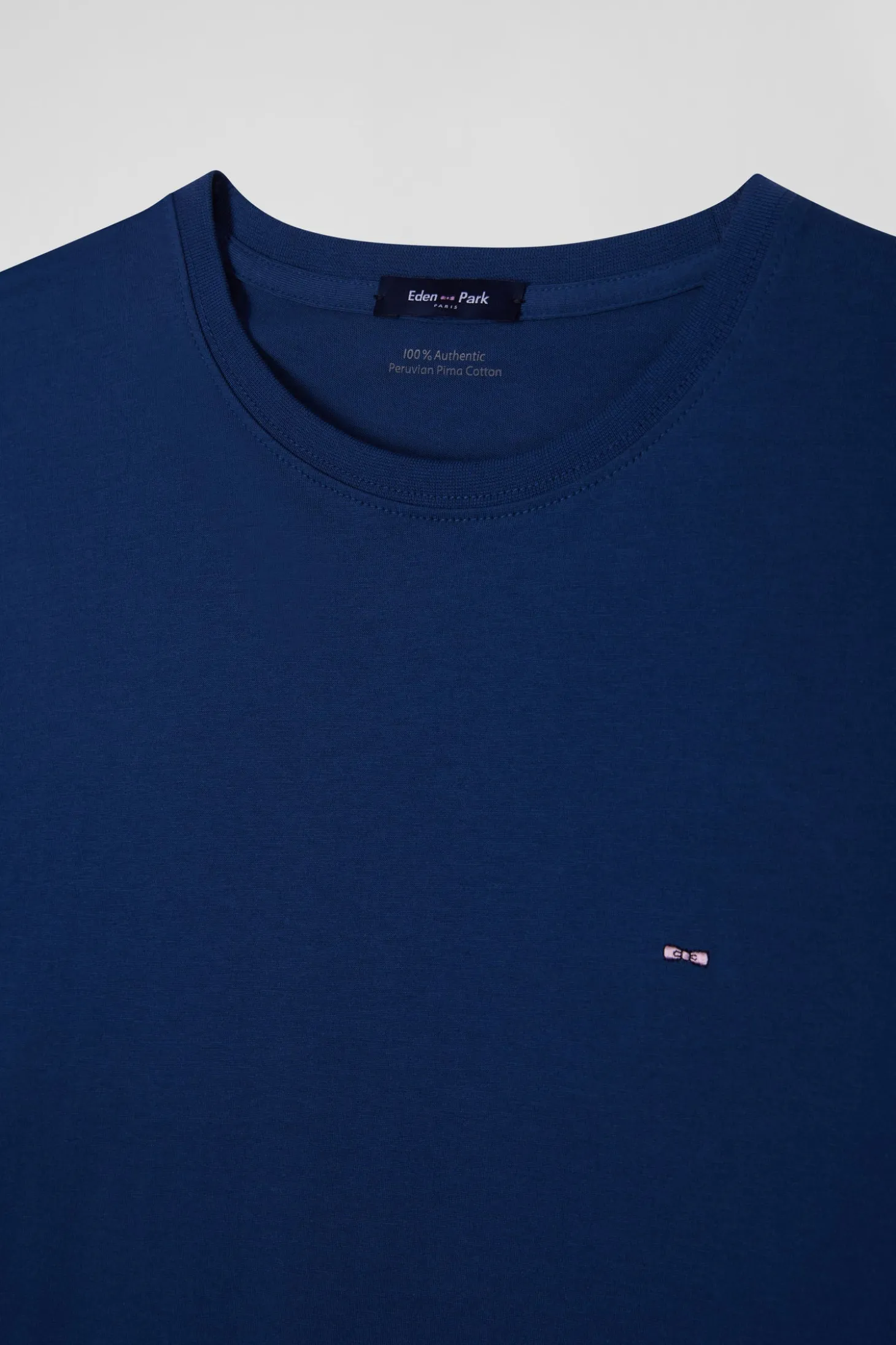 T-shirt manches longues uni en coton bleu coupe Regular
