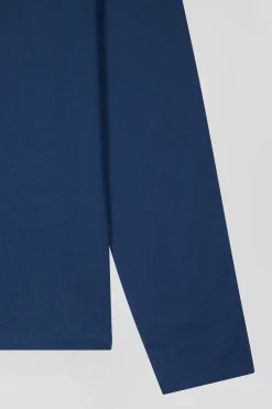 T-shirt manches longues uni en coton bleu coupe Regular