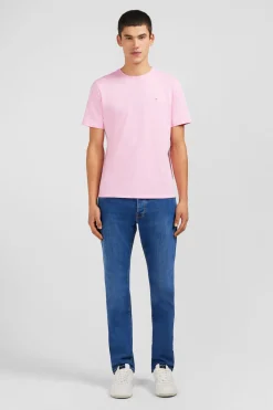 T-shirt rose col rond à manches courtes