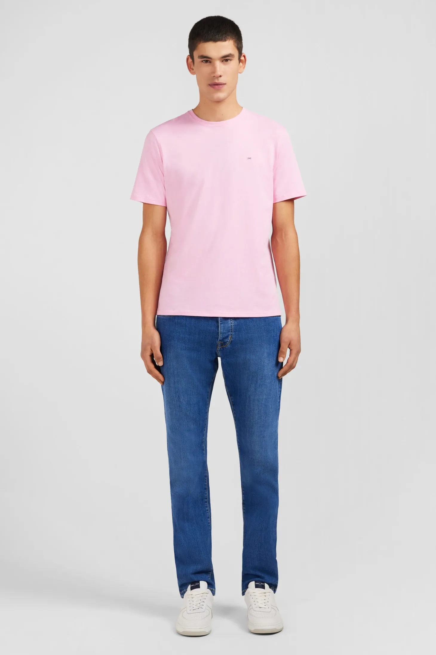 T-shirt rose col rond à manches courtes
