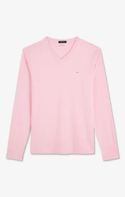 T-shirt rose col V à manches longues