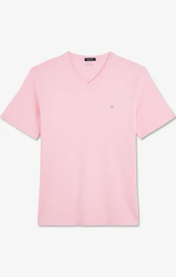 T-shirt rose col V à manches courtes