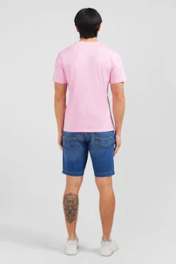 T-shirt rose col V à manches courtes