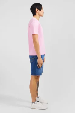 T-shirt rose col V à manches courtes