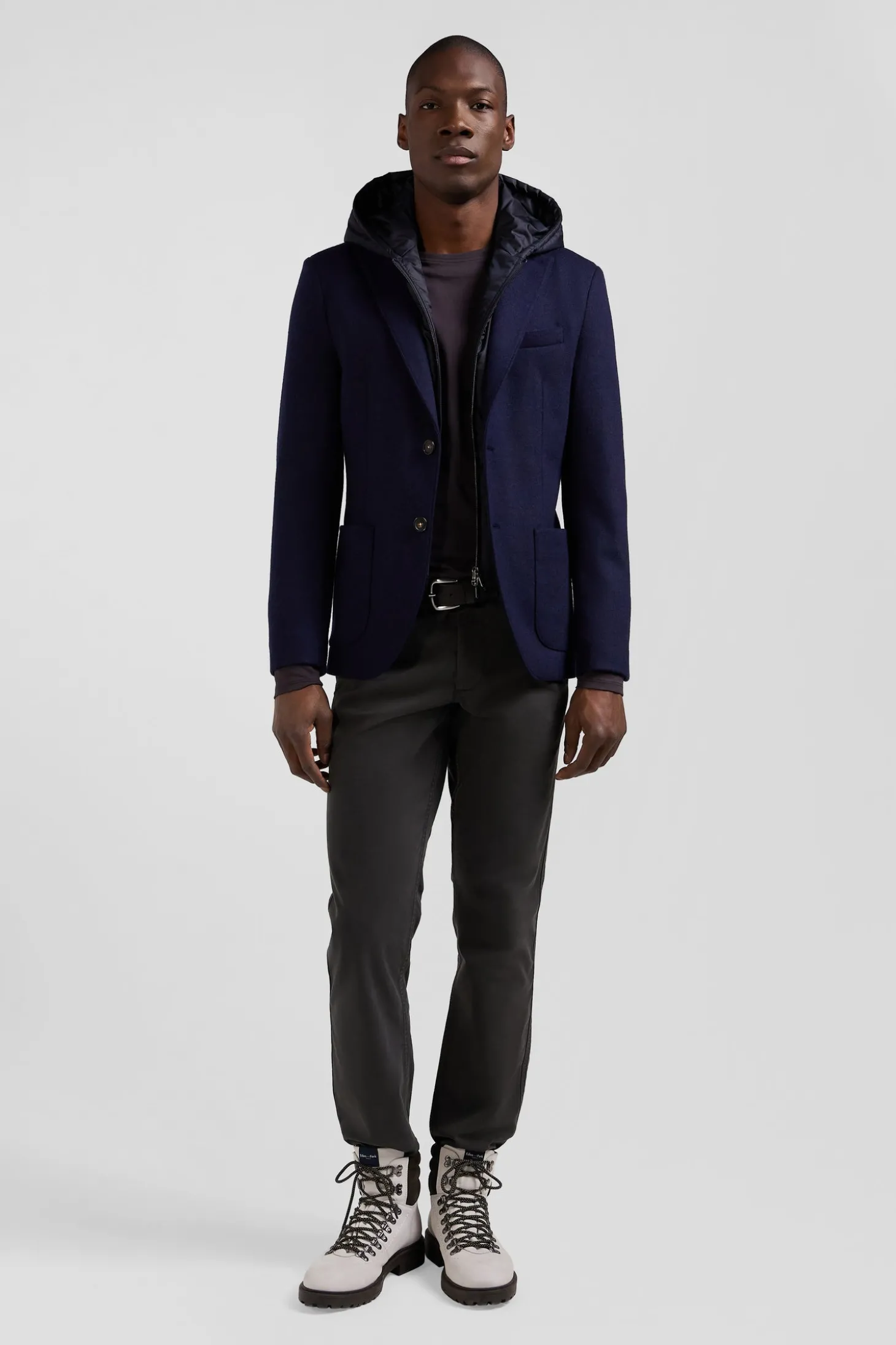 Veste blazer 2-en-1 en laine mélangée marine coupe Modern