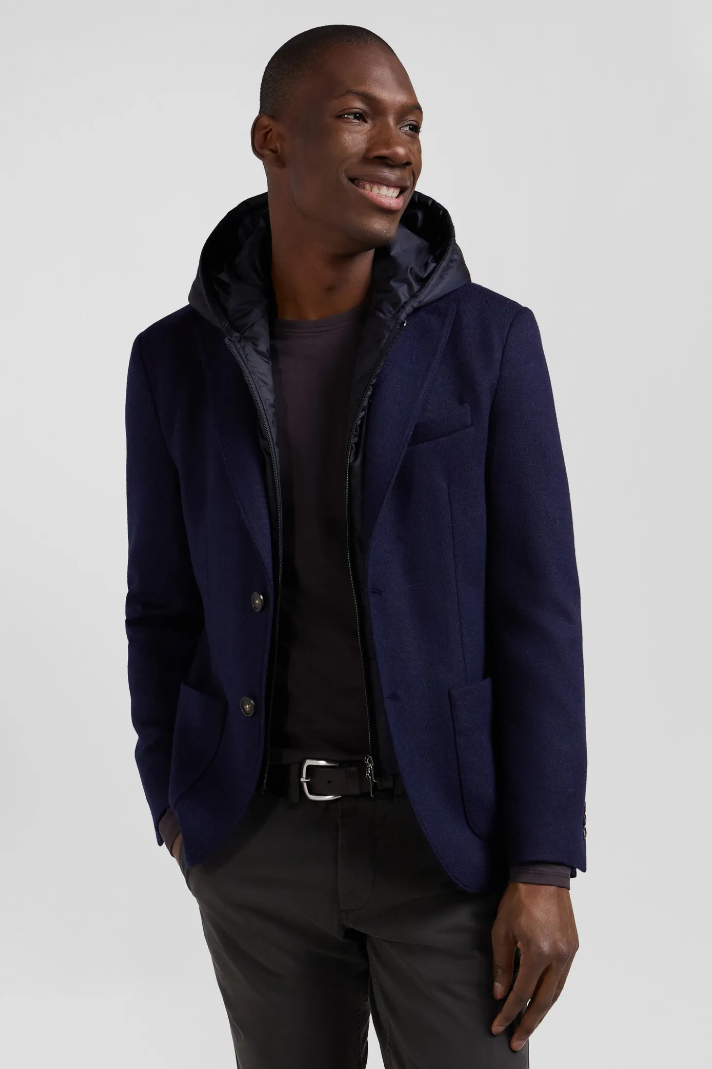 Veste blazer 2-en-1 en laine mélangée marine coupe Modern