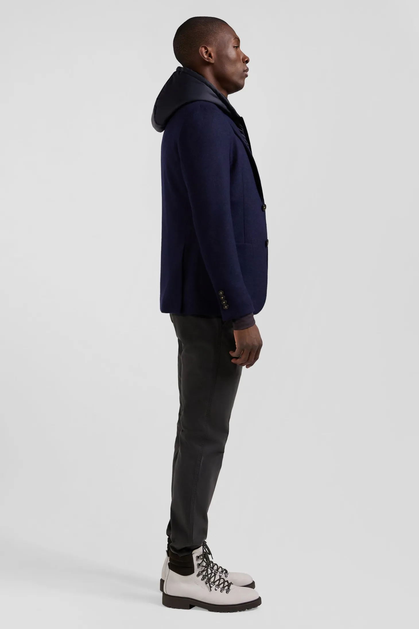 Veste blazer 2-en-1 en laine mélangée marine coupe Modern