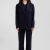Veste blazer en laine bleu marine rayée coupe Oversized