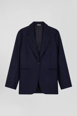 Veste blazer en laine bleu marine rayée coupe Oversized