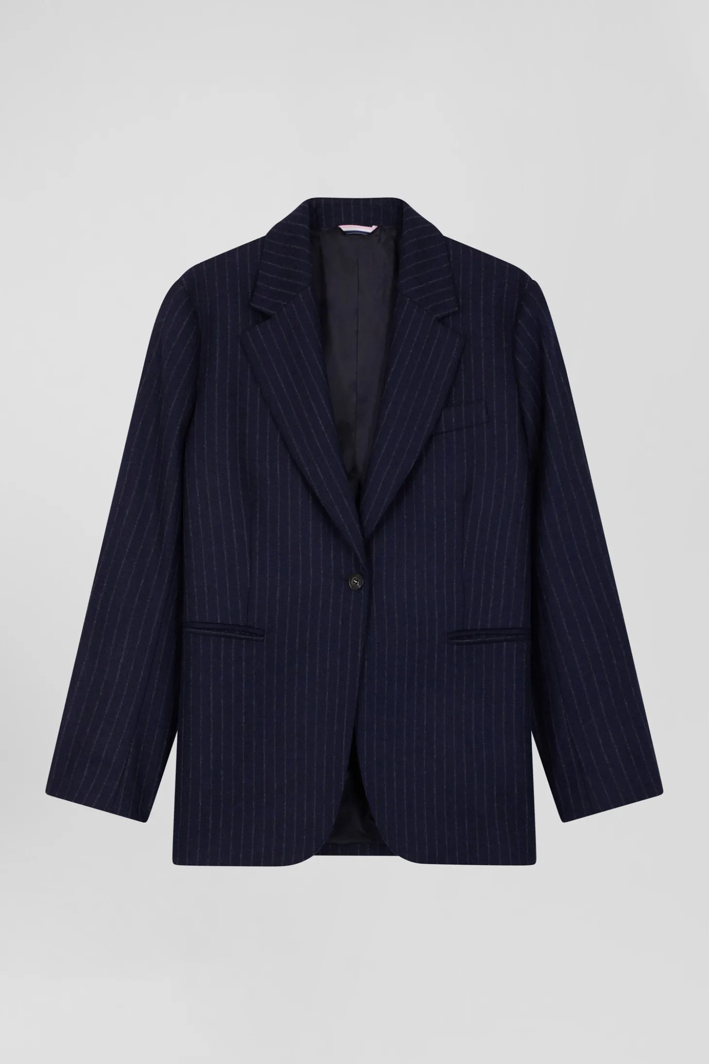 Veste blazer en laine bleu marine rayée coupe Oversized
