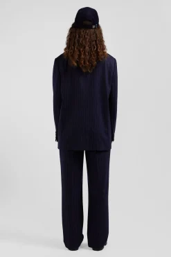 Veste blazer en laine bleu marine rayée coupe Oversized
