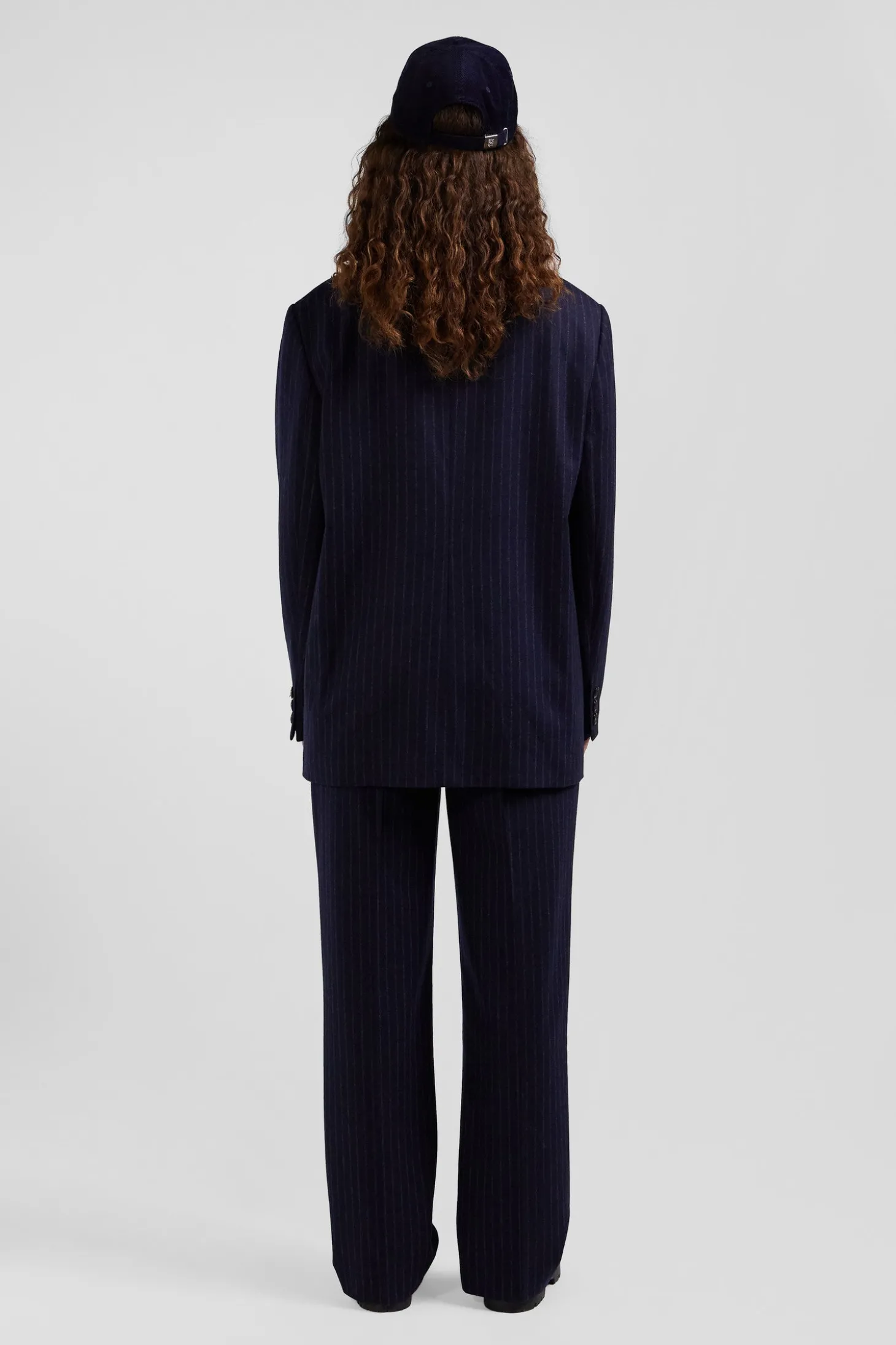 Veste blazer en laine bleu marine rayée coupe Oversized