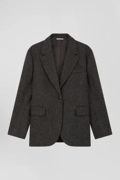 Veste blazer en laine mélangée prince de Galles coupe Oversized