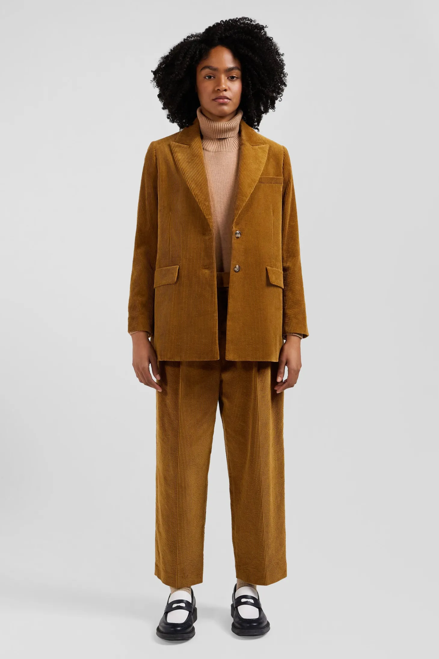 Veste blazer en velours côtelé camel coupe Modern