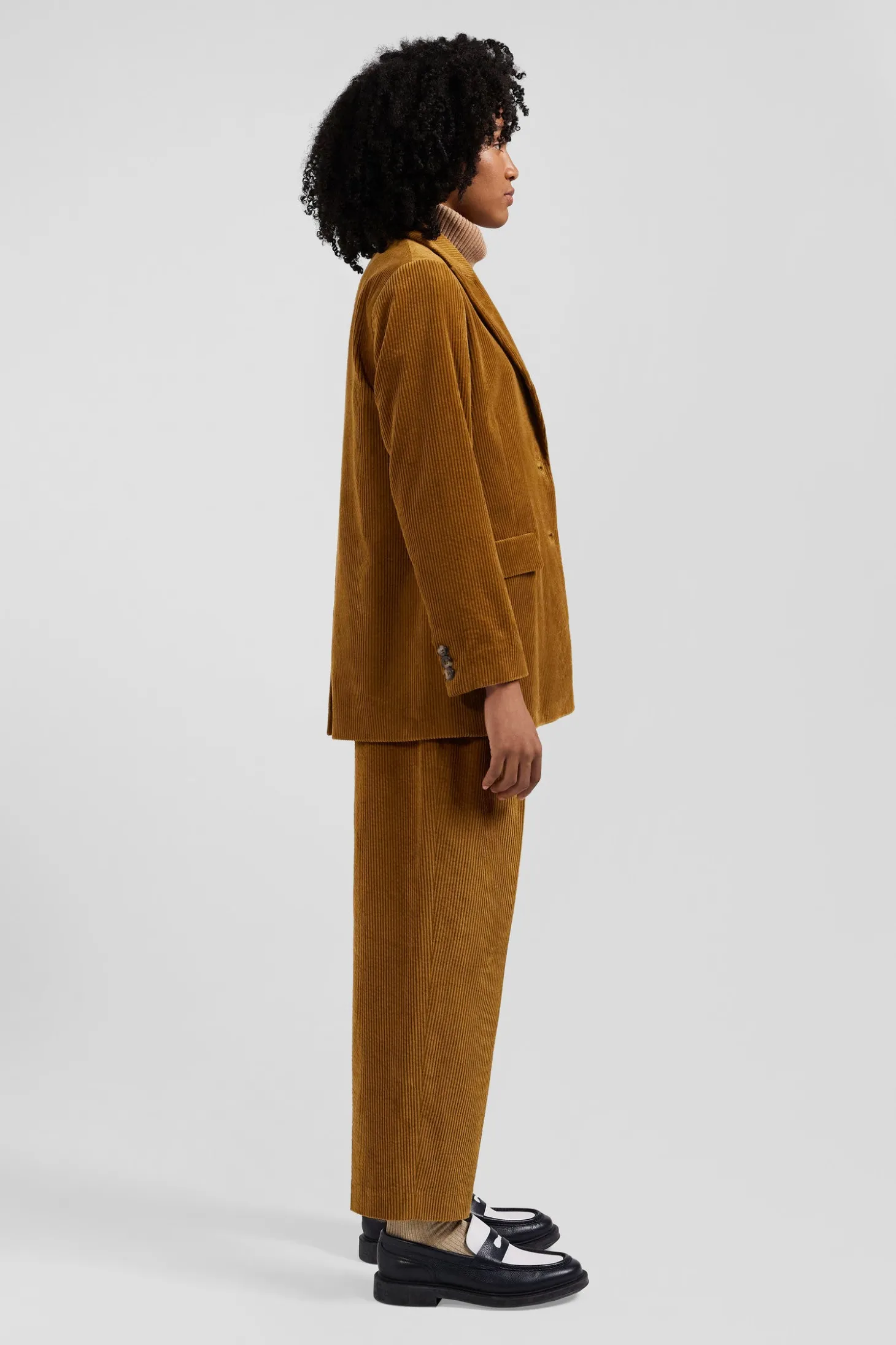 Veste blazer en velours côtelé camel coupe Modern