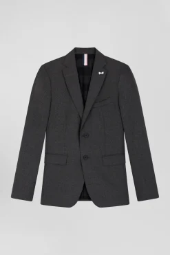 Veste en laine mélangée grise à doublure cerclée coupe Modern