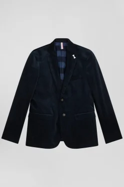 Veste en velours coton stretch bleu marine coupe Modern